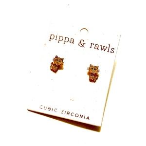 Pippa and Rawls Cubic Zirconia Starter Cat Stud Earrings New